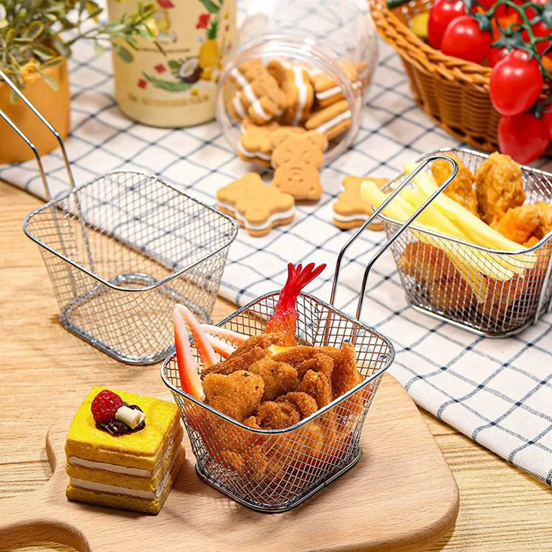 2X Fry Basket French Fry Holder Chip Mini Basket Food Baskets For Serving Reusable Fries Holder Deep Fryer For Home