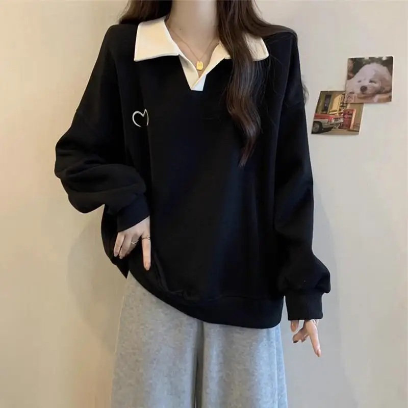 Spring and Autumn Large-size Women's Clothing New Loose and Thin Lazy Style Inside and Outside Lapel Long-sleeved Top