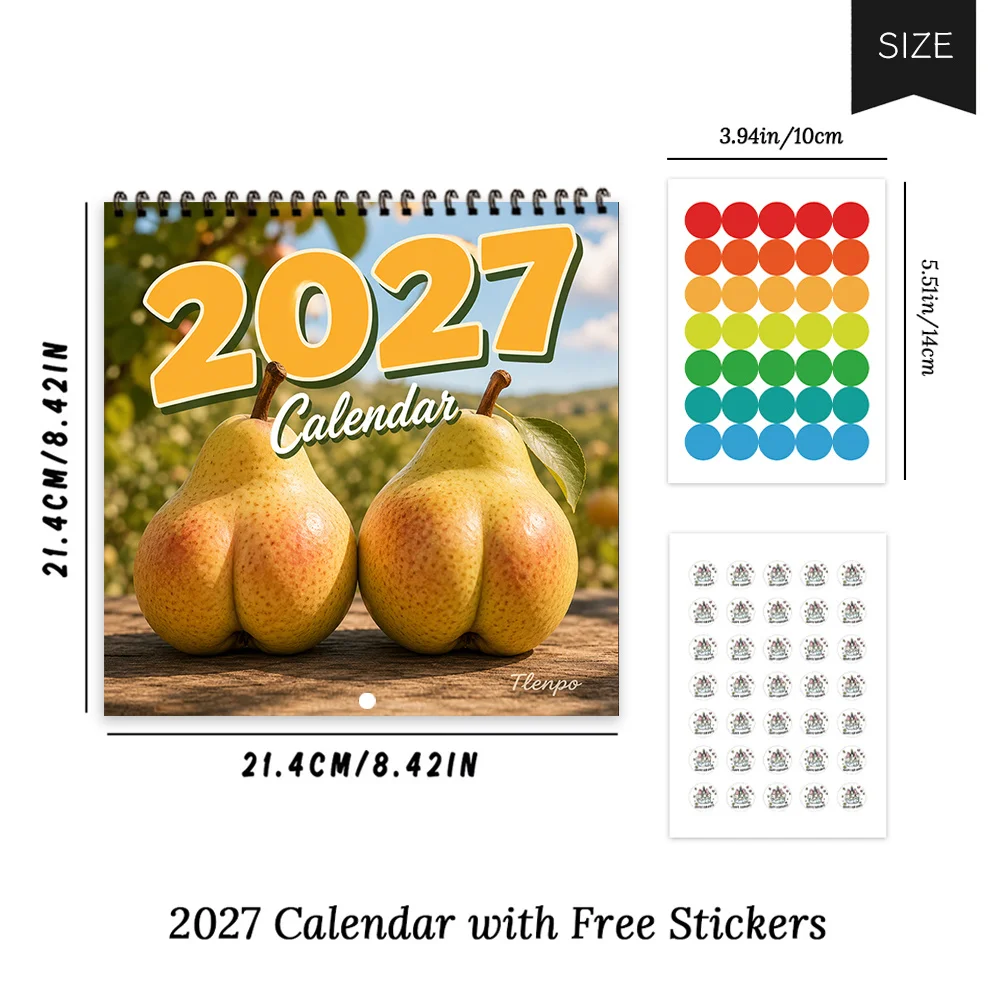 1pc 2027 Mutant Fruit Calendar Wall Calendar,12‑Month Planner,Gift For Back‑to‑School,Christmas,,New Year,Free Stickers Included