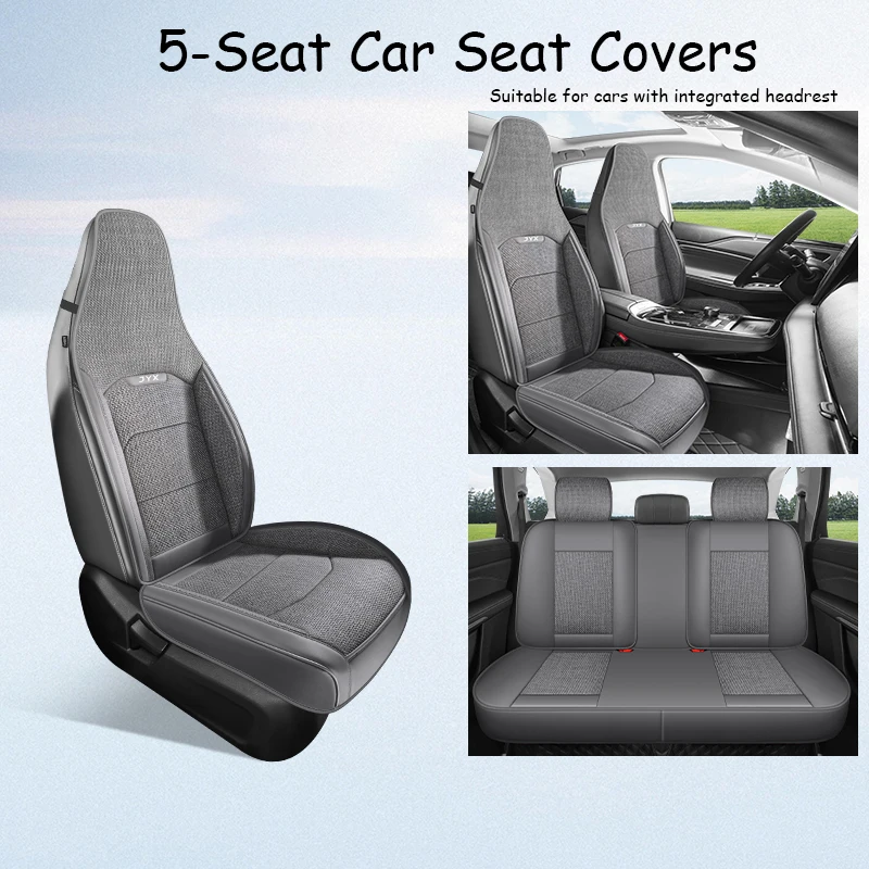 Linen material all-5-seat car seat cushion, universal style, suitable for models with front one-piece head seats