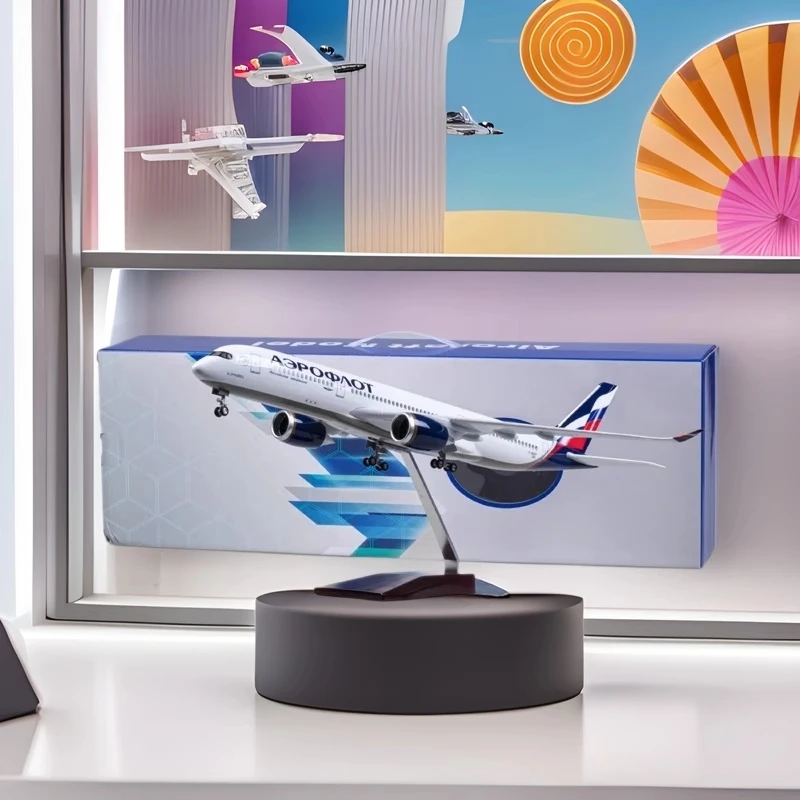 

47CM 1/142 Scale Airplane A350 Aeroflot Russian Children toys Model W Light and Wheel Resin Plane For Collection Display