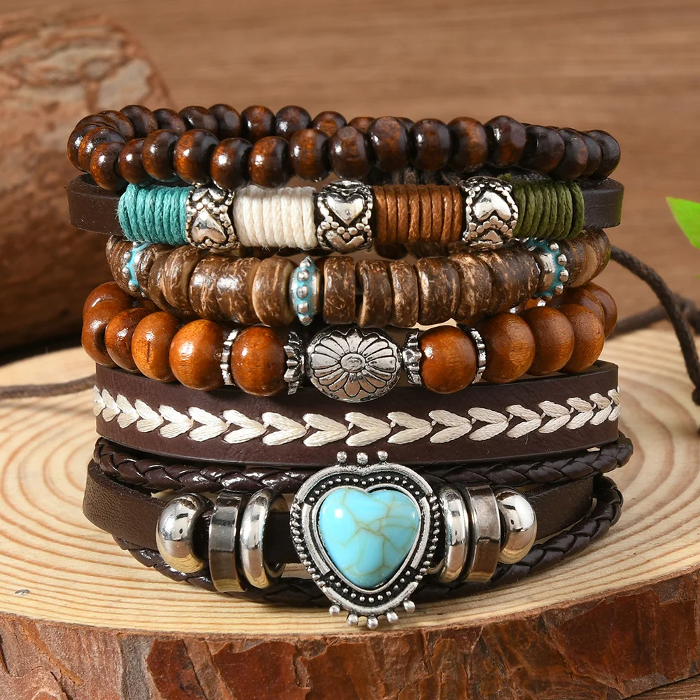 Western Country Hat Animal Head Leaf Feather Butterfly Heart Women Charm Bracelets Leather Bracelets Men Bangle Jewelry Gift