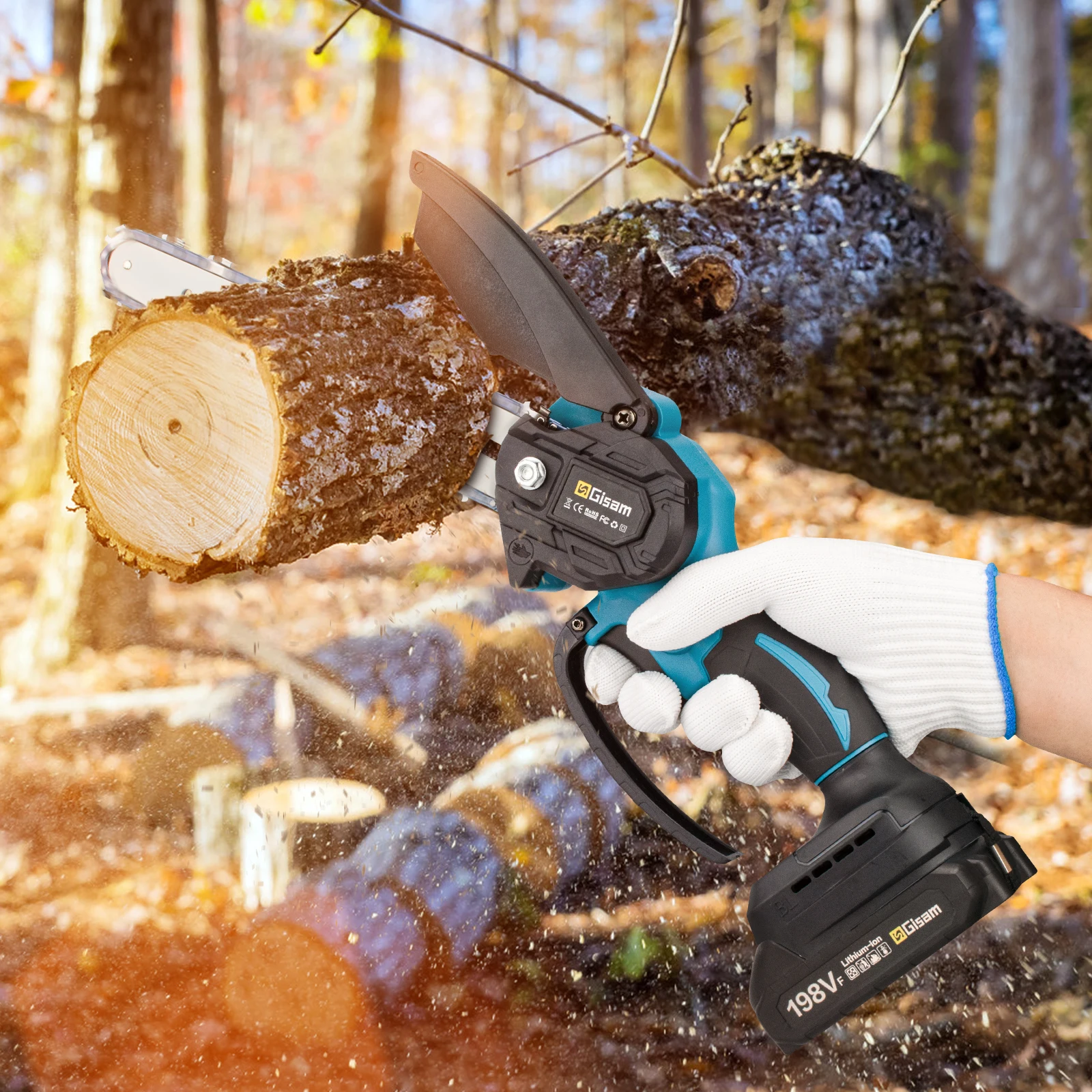 Gisam Brushless 8 Inch Electric Chain Saw Cordless Mini Handheld Pruning Saw Wood Cutters Power Tools For Makita 18V Battery