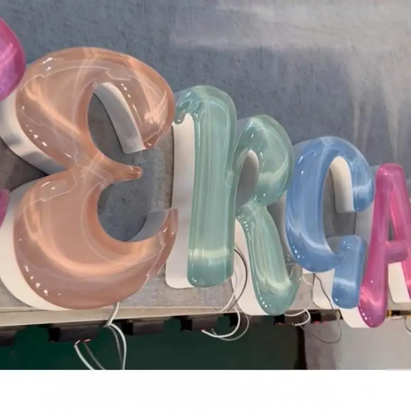 Letras LED de acrílico esférico 3D personalizadas para exteriores, letrero de tienda de plexiglás de gelatina, logotipo de negocios acrílico Macaron