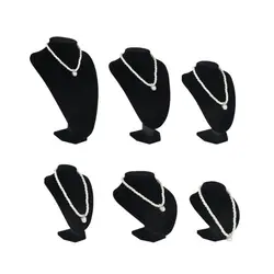 Black Velvet Wooden Necklace Display Bust Stand   Holder for Necklaces Chain, Choker, Pendant , 22x16x13cm