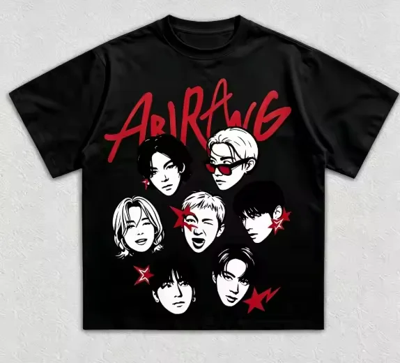 Arirang Kpop pattern T-shirt unisex T-shirt street wear cartoon portrait printed T-shirt family wear fan support