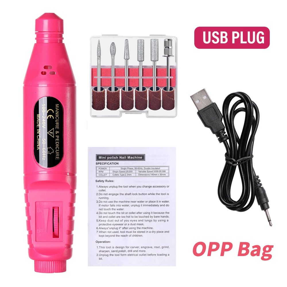 LINMANDA 6-in-1 elektrische nagelborenset Verwijder polijstmachine Manicure Draagbare nagelvijl Nagelboorapparatuur Pen Gereedschap Machine