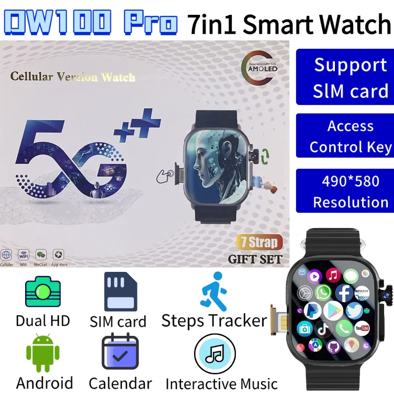 

DW100 4G LTE Smart Watch 2025 2.29 AMOLED Screen Android OS Global Roaming HD Video Call Bluetooth 5.0 GPS Waterproof Fitness