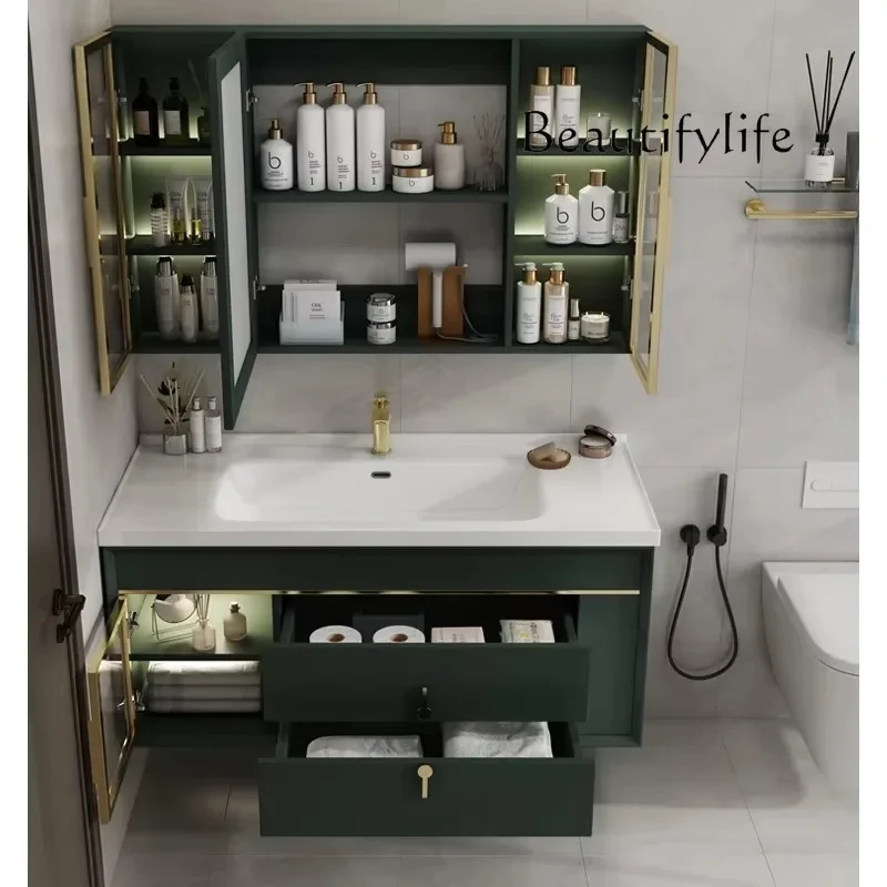 

N Bathroom combination integrated ceramic basin washbasin toilet wash basin cabinet intelligent storage mirror cabinet