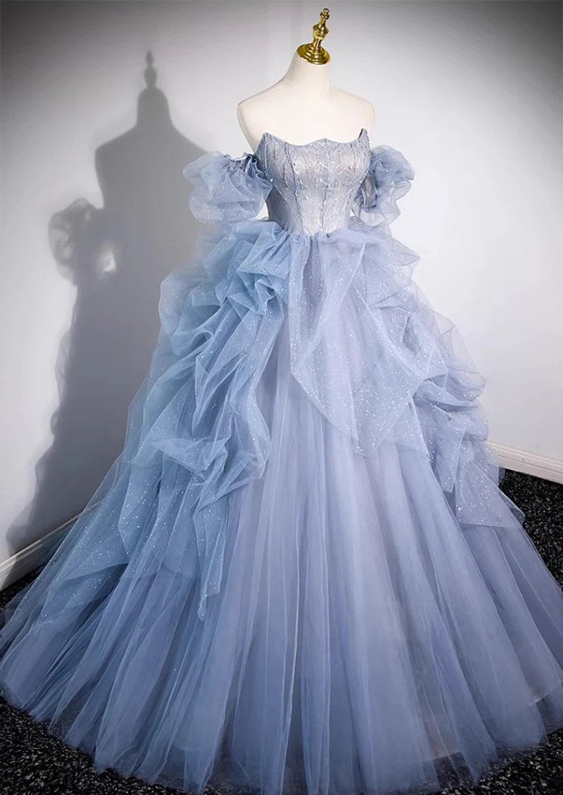 Glitter Blue Beaded Ball Gown Quinceanera Dresses 2024 Sequin Tulle Off Shoulder Sweet 16 Dress Vestidos De 15 Años Quinceañera