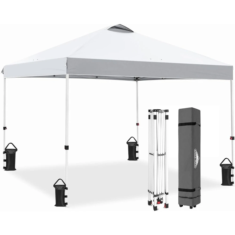 

10x10 ft Pop Up Canopy Tent with Wheeled Carry Bag, 8 Stakes, 4 Ropes, 4 Weight Bags, Easy Set Up Tent Canopy
