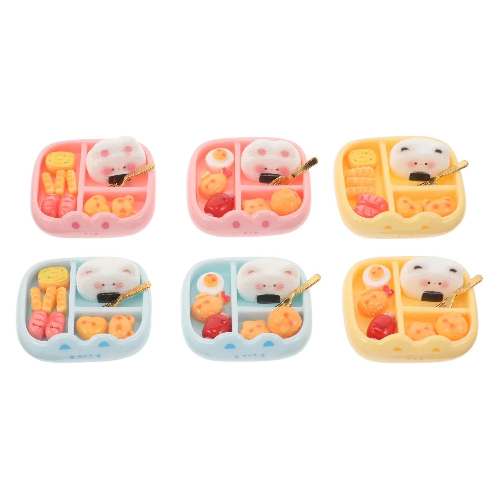 6 szt. Mini talerzyki na posiłki, urocze żywiczne przekąski w pudełku bento do dekoracji domku dla lalek, japoński styl, małe rekwizyty na lunch, miniaturowe