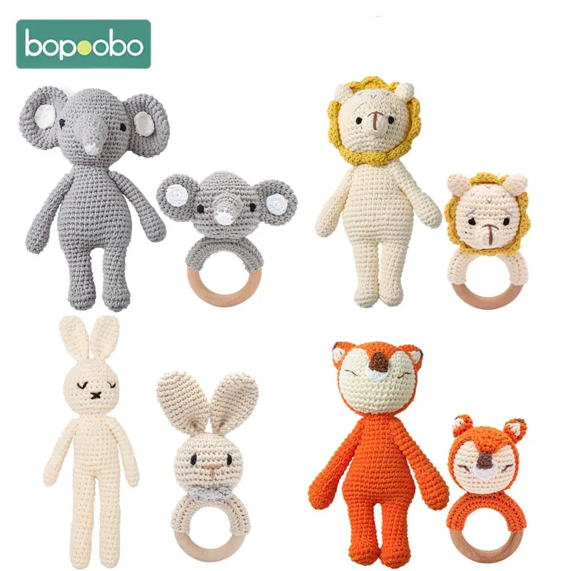 Ensemble de 2 hochets en Crochet pour bébé, poupée en peluche, jouet en bois, anneau de dentition, rongeur, gymnastique, jouet éducatif Mobile pour nouveau-né