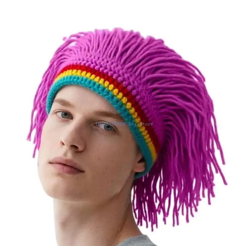 340D Thin Pliable Interlaced Hat With Comical Hair Look And Comfortable Earflaps