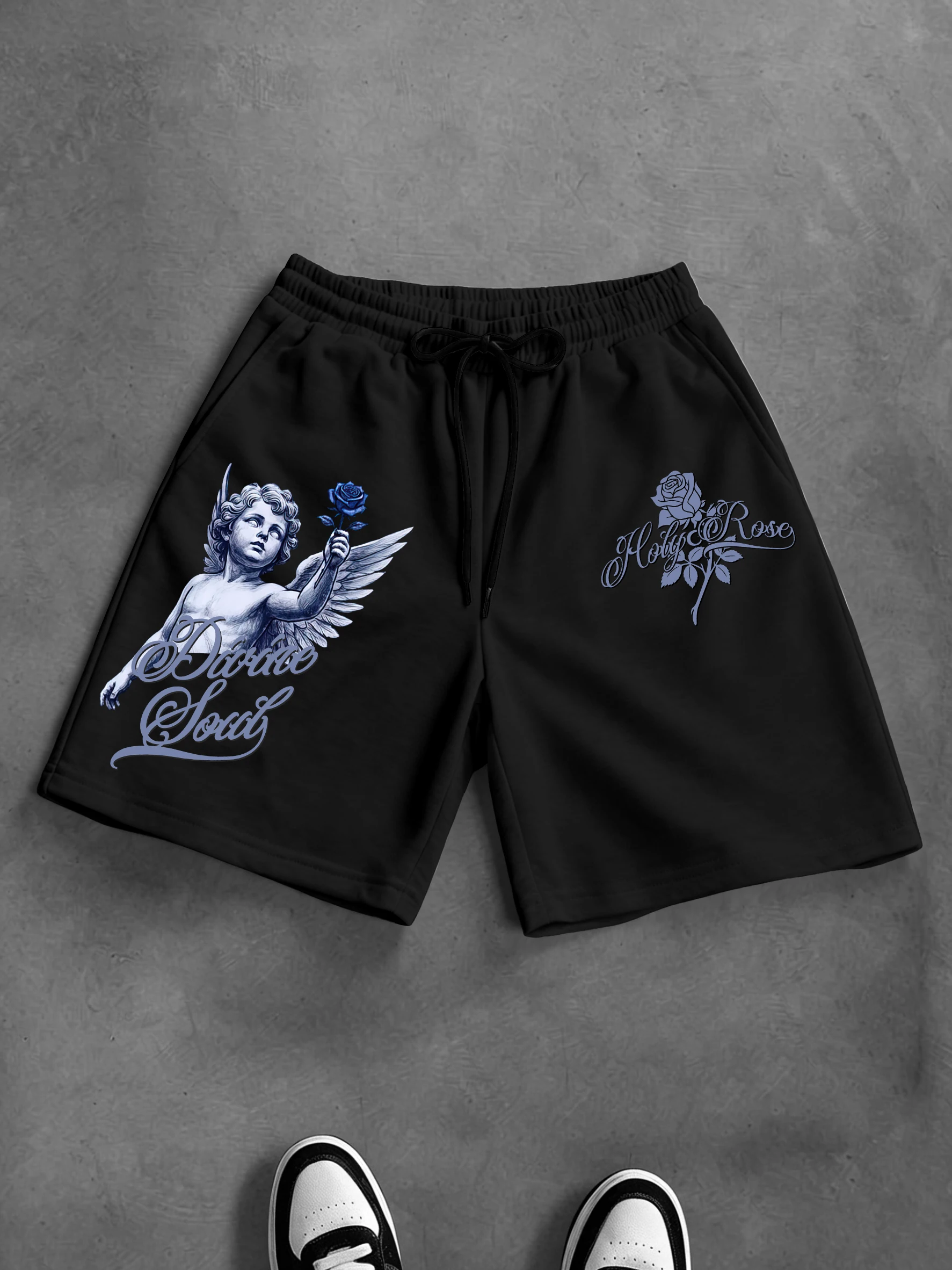 

Men's Oversized Casual Streetwear Shorts Brand Angel Rose Gothic Print Polyester Black Multi Color Casual Shorts S-2XL All Size