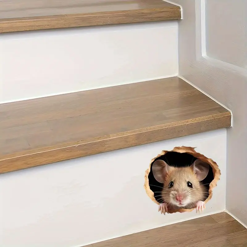 VIKAMA Realistic Probe Mouse Hole Wall Sticker, Self-Adhesive Creative 3D Decal for Living Room Entrance Room Decor