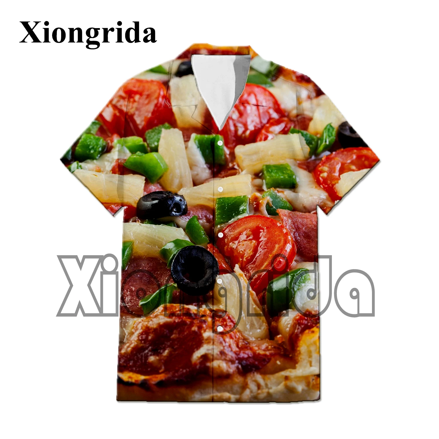 Novelty Pizza Print Shirts Mens 3D Food Print Hawaii Beach Shirts Hip Hop Harajuku Unisex Short Sleeve Blouse Tops Streetwear