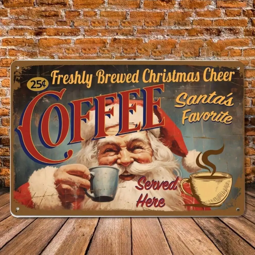 KINPORS Retro-Weihnachtsmann-Blechschild, Vintage-Weihnachts-Wanddekoration aus Metall, wetterfestes Outdoor-Hängeschild für Bar, Café, Zuhause