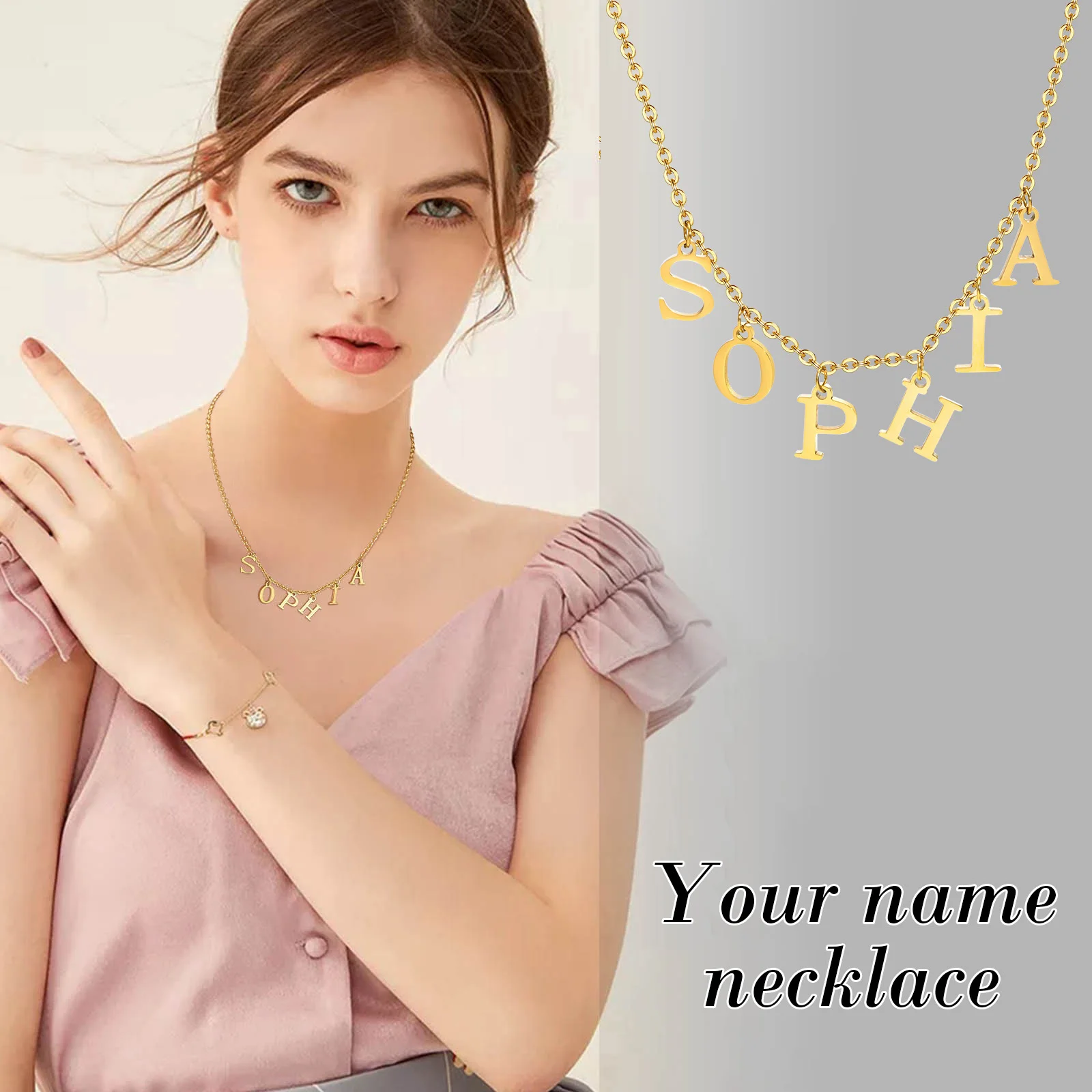 Stainless Steel Custom 1 2 3 4 5 6 Initial Letter Band Pendant Necklaces for Women,New in Minimalist Chic Letters Necklace