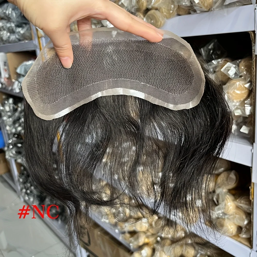 Men's Human Hair Frontal Hairline Full Lace Swiss 4x18CM Replacement System,V-Loop Topper with Natural Hairline