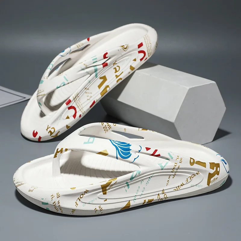 

Summer White Men's Flip-Flops Fashion Printed Comfy Platform Slippers for Men Cushioned Thick Sole Flip Flops Men Chanclas 2023
