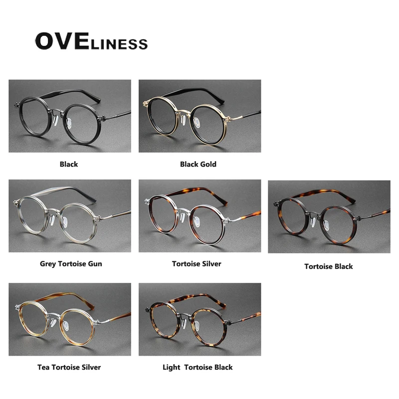 Vintage Round Acetate Titanium Glasses Frame Men Myopia Optical Prescription Eyeglasses Frame Women Korea Luxury Brand Eyewear