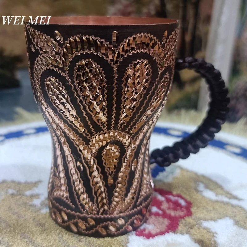 

Pattern Random Vintage Copper Coffee Mug,Exquisite Breakfast Cup,Handcrafted Carving Unique Art Texture Gift Tea Mug Tableware