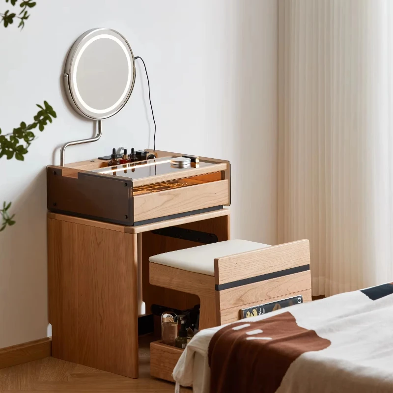 Modern Wood Dresser with Chair Adjustable Light Emitting Diode Mirror Dresser with Light