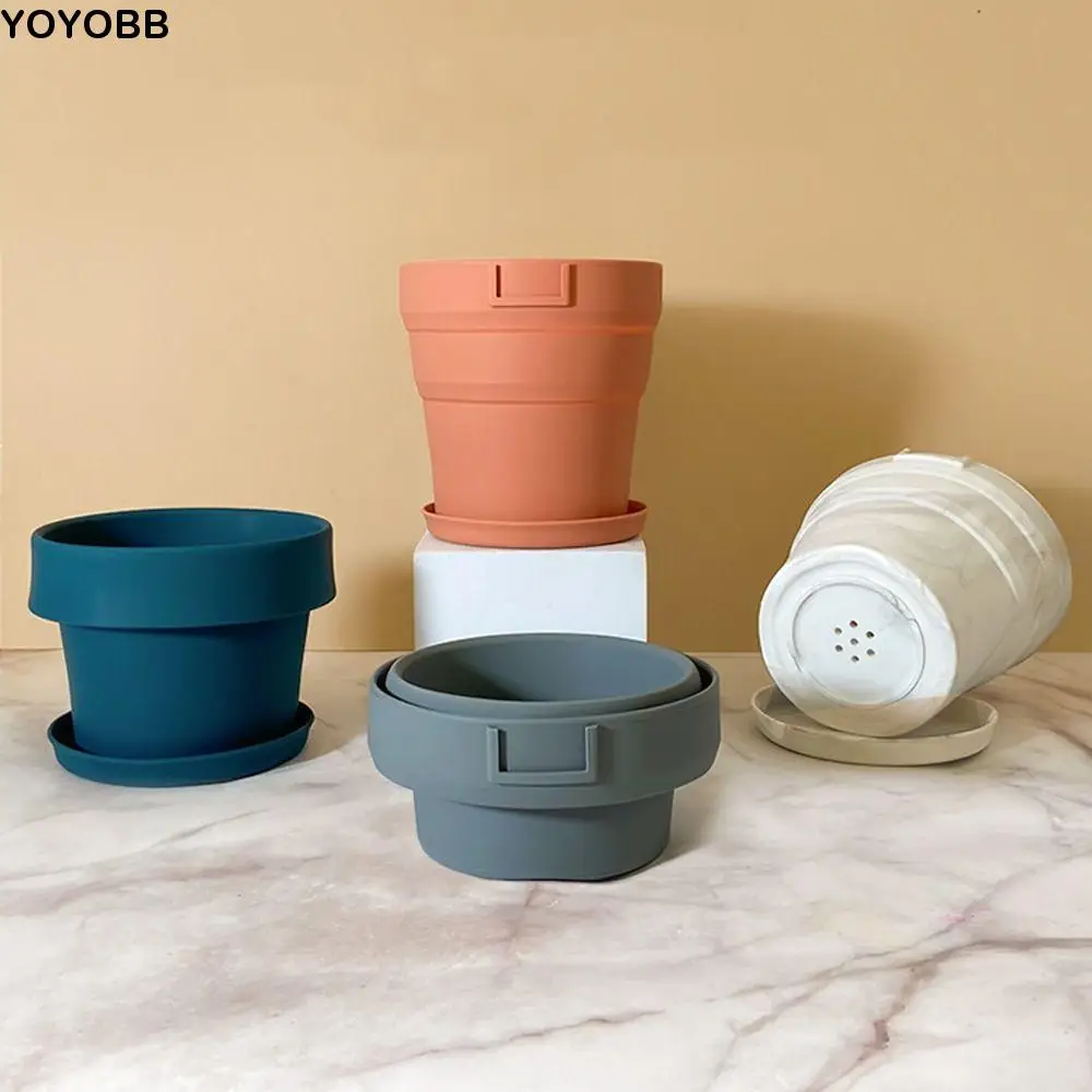 

Силиконовый складной цветочный горшок с защитой от падения, износостойкий водонепроницаемый сочный цветочный горшок, нескользящий горшок для цветов