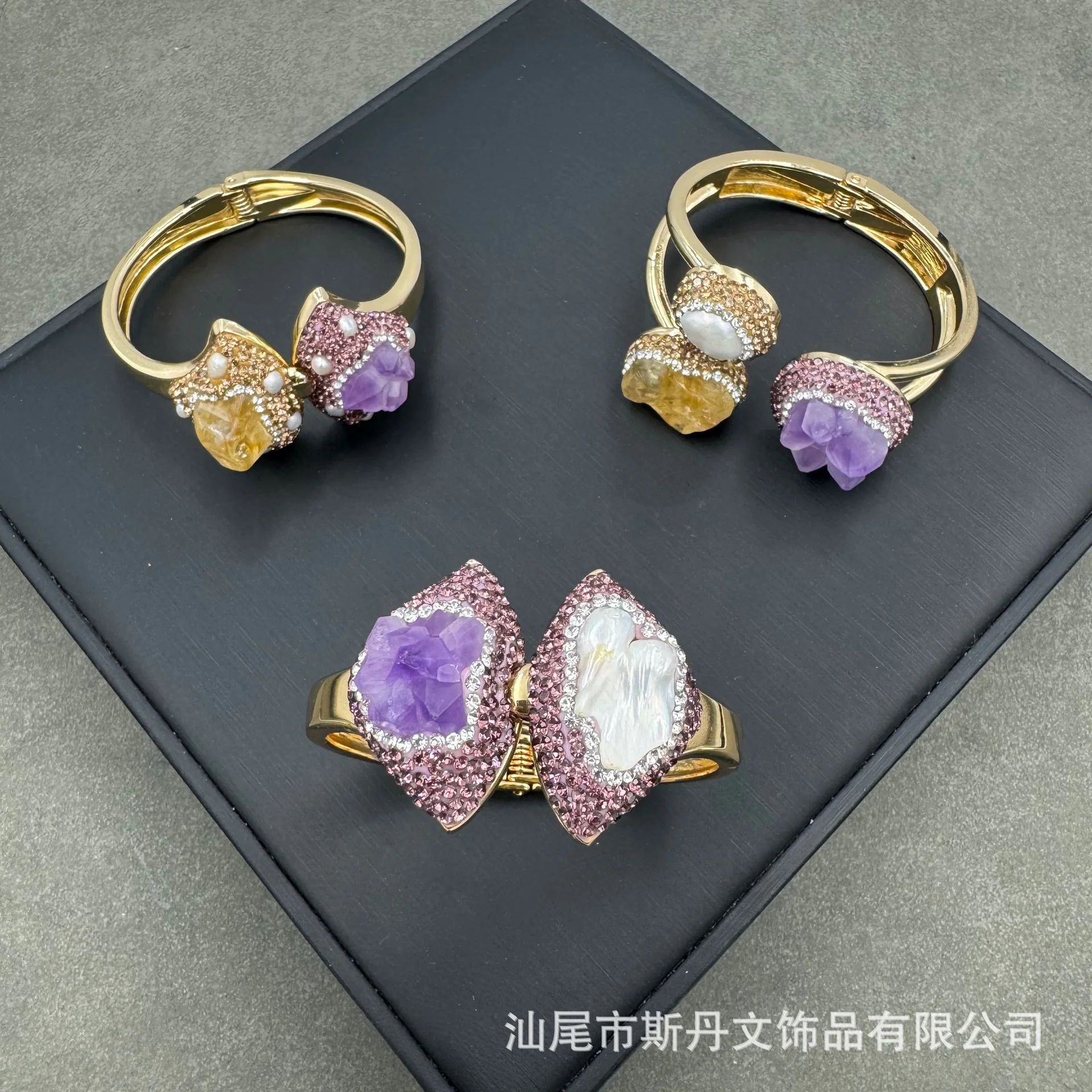 

New natural raw ore amethyst flower inlaid pearl bracelet personalized bow color retention bracelet manufacturer wholesale