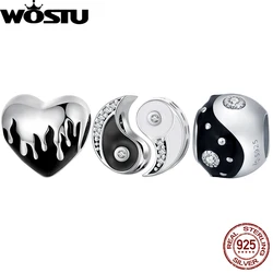 WOSTU 100% 925 Sterling Silver Black& White Two-tone Charms Detachable Taiji-Bagua Beads Original for Women Bracelet DIY Gift