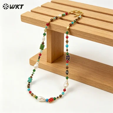 

WT-JN264 2025 WKT Vintage Style Freshwater Pearl Colorful Bead Necklace Jewelry Chain Delicate Design Women Supplies NEW Sale