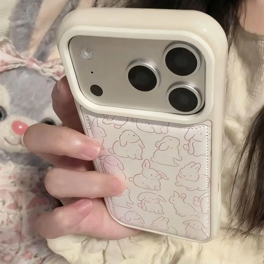 Korean Cartoon Rabbit With Pink Teddy Bear Phone Case For iPhone 17 AIR 16 15 14 13 12 11 PRO MAX PLUS Anti Drop Dustproof Cover view 2