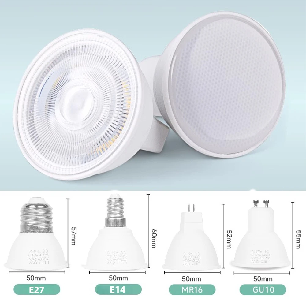 LED Lamp GU10 MR16 E27 E14 220V LED Spotlight 6W LED Downlight Ceiling Light Lampara LED Bulb Energy Efficient Warm White Light