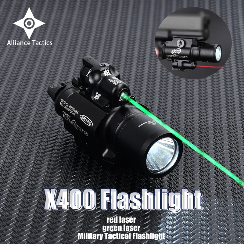 

X400 Tacti Flashlight WADSN Surefir Red Green Laser Pistol Hunting Scout Weapon Accessory Fit 20mm Picatinny Rail