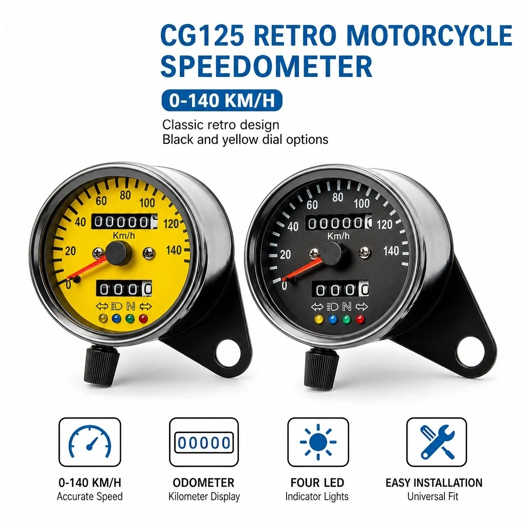 Motorcycle Speedometer Gauge 120km/h Dual Odometer 4 Indicator Lights Retro CG125 Modified Kilometer Meter，2color