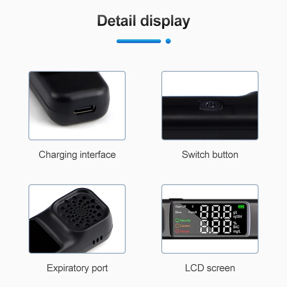 Portable Non-Contact Alcohol Tester with Digital Alcohol Test Machine Checker USB Rechargeable Breathalyzer Analyzer