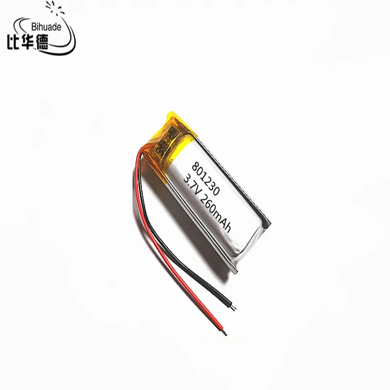 Litrowa bateria energetyczna 3.7V 260mah 801230 litowo-polimerowa LiPo akumulator do LED GPS DVD MP5 długopis z funkcją nagrywania Bluetoot