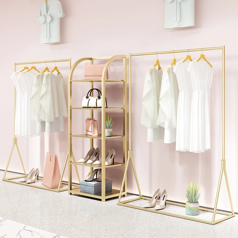 &Modern Iron Bedroom Furniture Living Room Floor-standing Multi-layer Wardrobe Hanger Shoe Bag