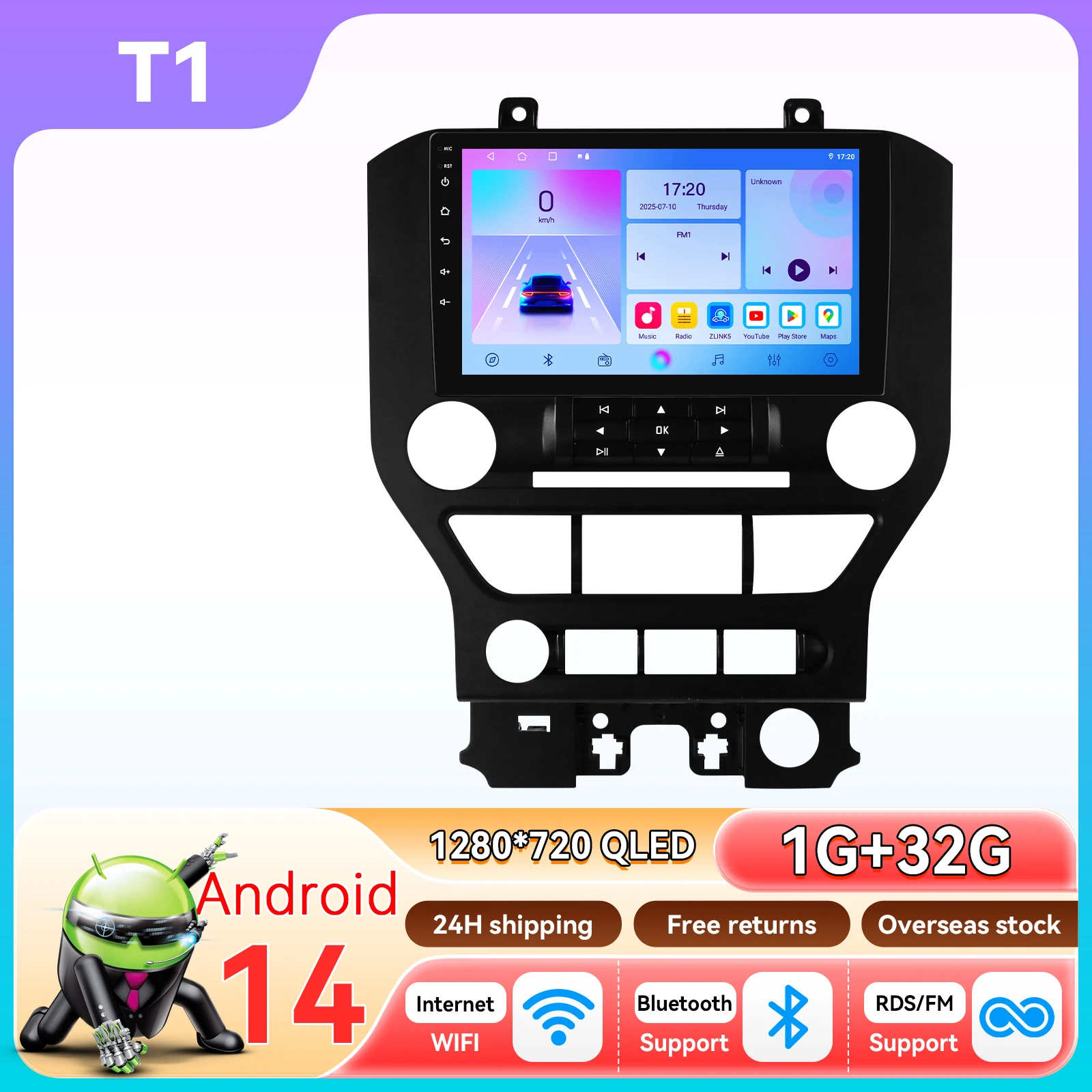 Carplay Android 14 Autoradio voor Ford Mustang 2 2015 - 2021 multimedia speler door Snapdragon 6115 Autoradio GPS 360 Cam BT Scherm