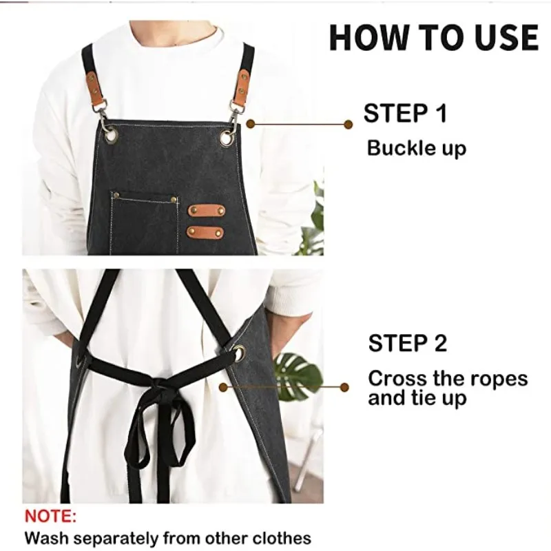 Chef Apron for Men Women Canvas Aprons with 3 Pockets Cross Back Resistant Work Apron for Cooking Gift Choice