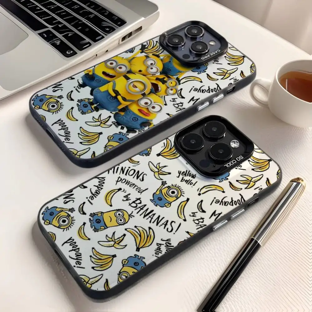 

Cartoon M-M-Minions Phone Case For iPhone 16,15,14,13,12,11,8,7,Pro,Max,Plus,Mini,XS,SE Anti Fall Black Matte Hard