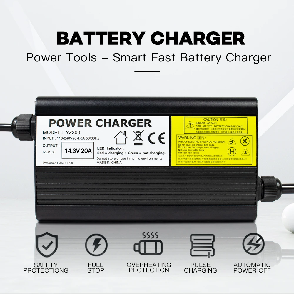 YZPOWER 14,6 V 20 A 4S Lifepo4-Ladegerät für 12 V Lifepo4-Lithium-Akku, Eingang 110–240 V DC-Ladegerät, schnelles Laden mit Lüfter – Detail 4