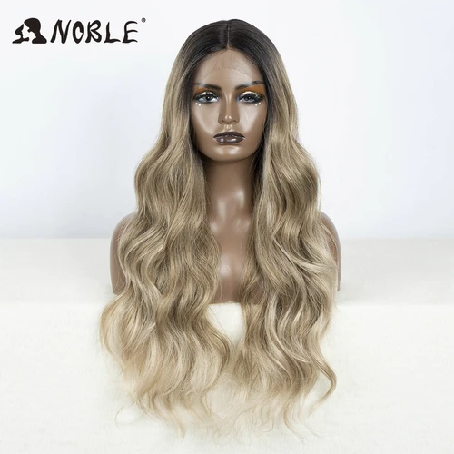Imagen 1 del producto Noble-Peluca de cabello sintético estilo largo y ondulado, pelo con malla frontal para mujeres negras, longitud de 30 pulgadas, color rubio efecto degradado 360, rojo, afroamericano, cosplay