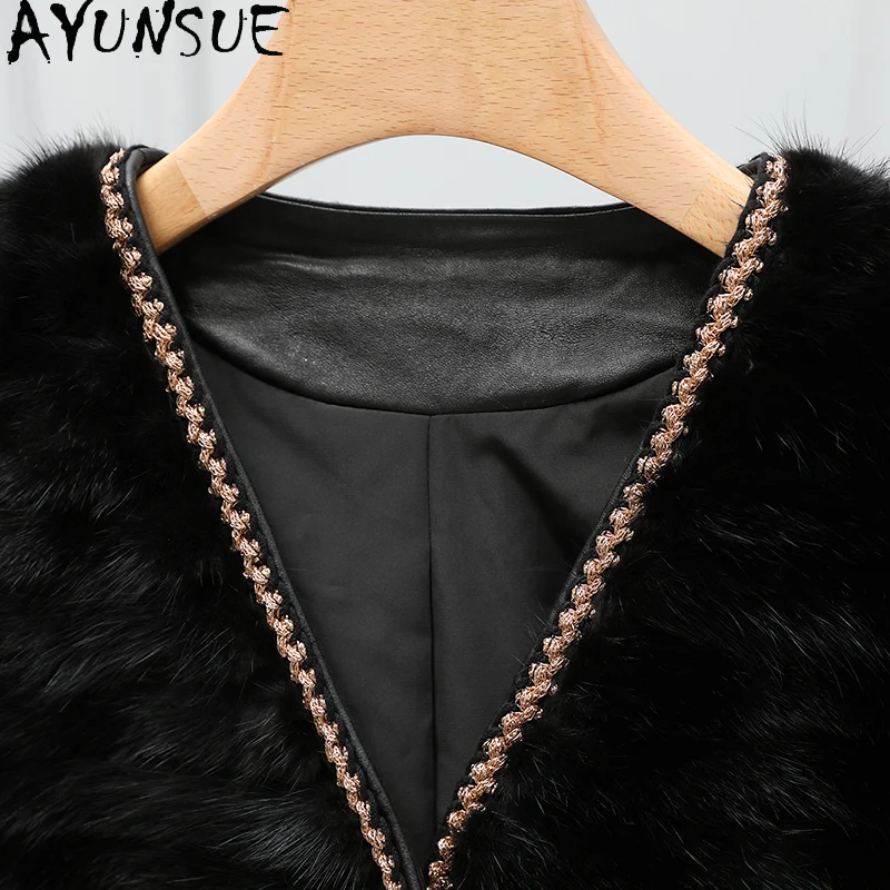 AYUNSUE Reale Cappotto di Pelliccia di Visone Vestiti Delle Donne di Lusso Cappotti di Pelliccia Reale Donna Nuovo in Capispalla Giacca Invernale Шуба Ж Dönusen 2025 Scollo a V