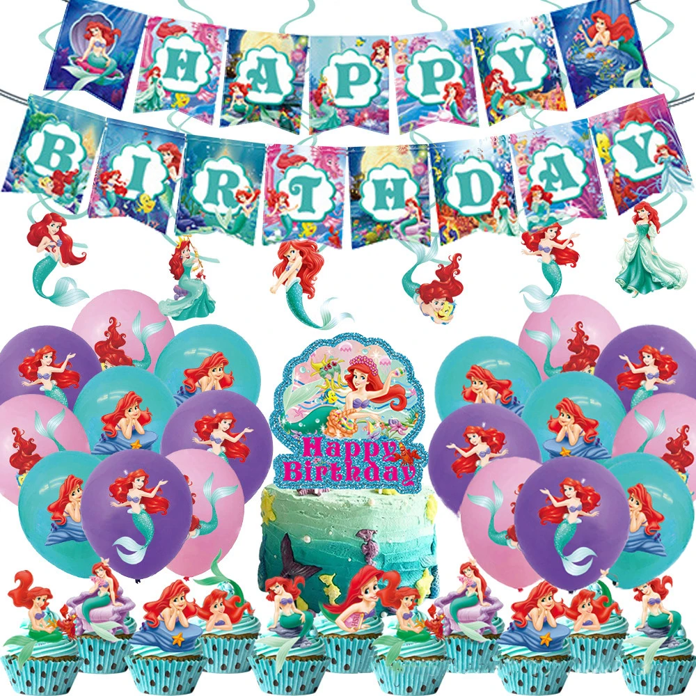 Mermaid Cartoon And Anime-Themed One-Time Birthday Party Gathering Anniversary Balloon Set Party Decoration Supplies And Gifts