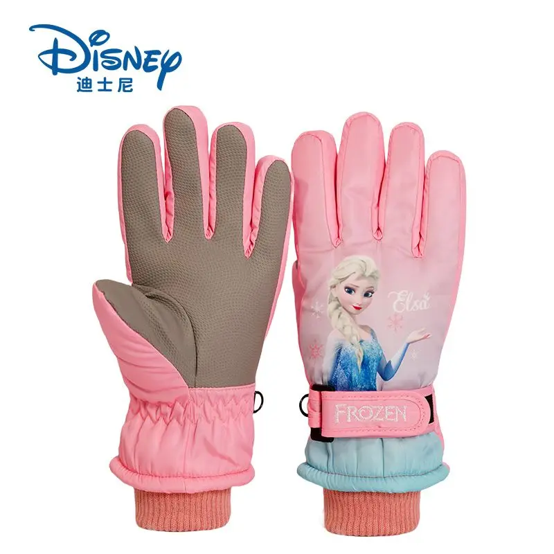 قفازات ديزني إلسا اللطيفة كاواي الشتوية الإبداعية المخملية السميكة الدافئة للأطفال، قفازات شخصية مقاومة للماء والرياح