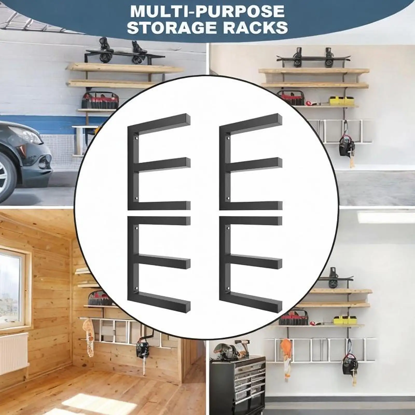 4 Stück Holz-Organizer zur Wandmontage, fasst 220 Pfund pro Ebene, Aufbewahrungsregal aus schwarzem Holz für Keller, Garage, Werkstatt, Speisekammer