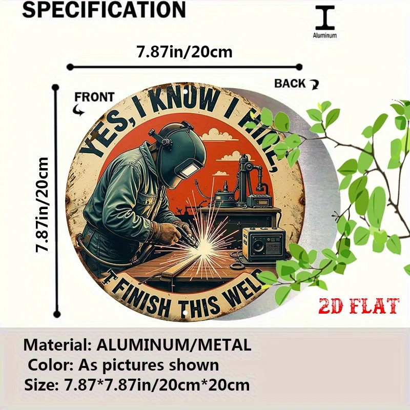 1pc Welding-Themed Metal Tin Sign Vintage Industrial Garage Wall Decor with Welder Design Heavy-Duty Round Aluminum Poster for H