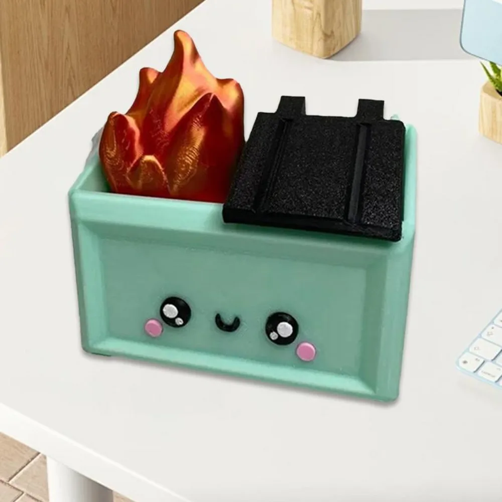 High Quality Desk Decoration 3D Printed Dumpster Plastic Gift Dumpster Fire Ornament Pen Holder Bedside Shelf